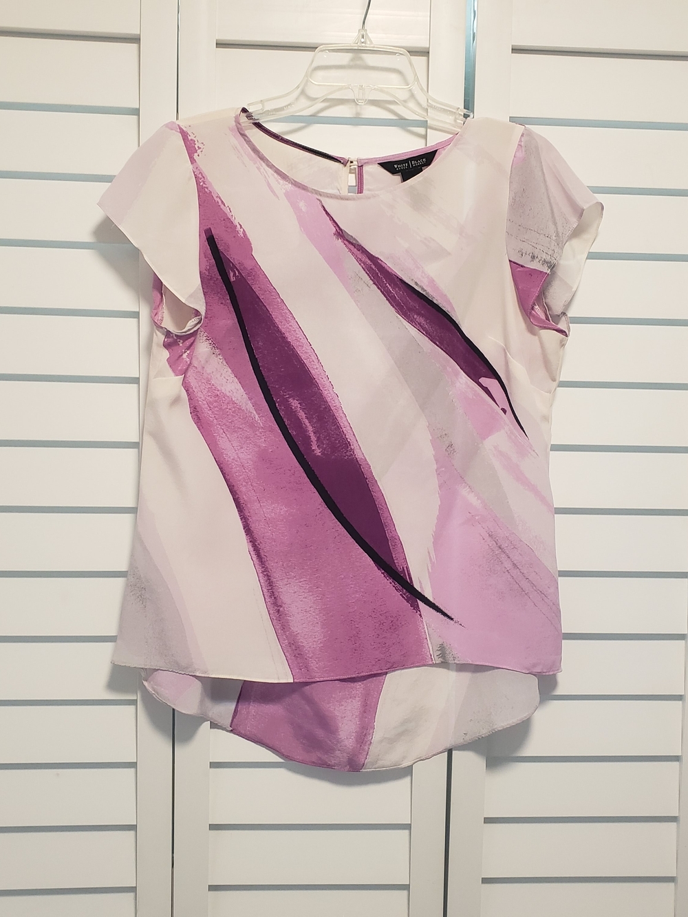 White House Black Market Pink & Purple Abstract Cap-Sleeve Blouse
